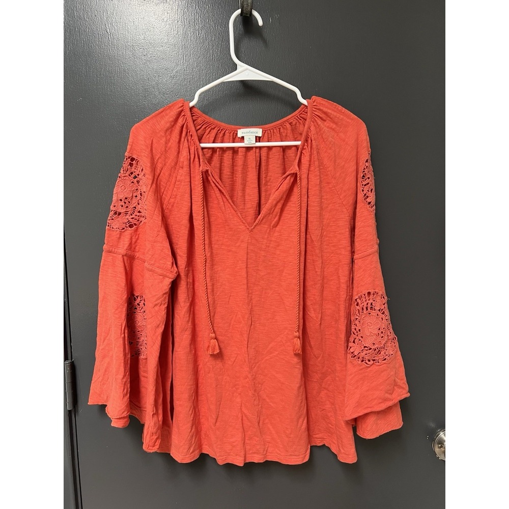 Sundance Bell Sleeve Peasant Top Size XL Orange Cotton Knit Boho Beachy Festival